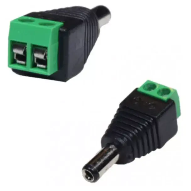 DC adapter 5.5x2.1 mm muški konektor na 2-polnu kontaktnu klemu za napajanje